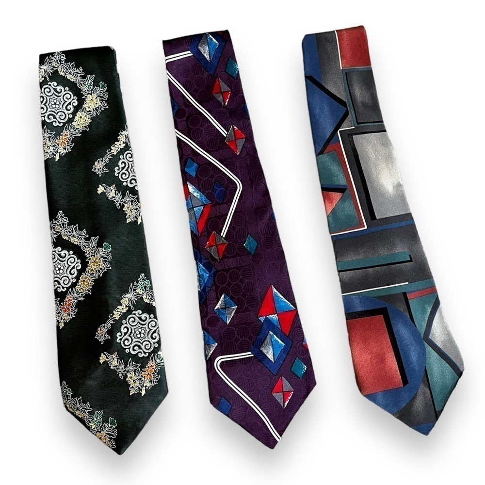 THREE Don Loper Vintage Ties Polyester Floral 100% Silk Abstract Geo Print